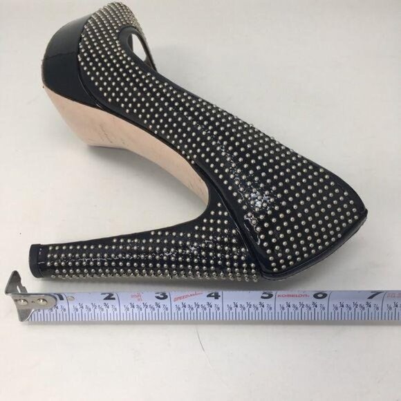 Miu Miu PRADA Shoes Heels Pumps Black Patent Studs Peep Toe Italy 39 - Picture 8 of 14